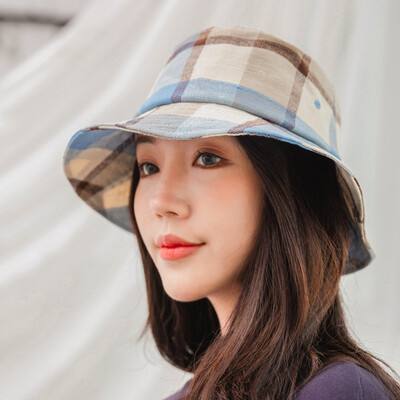 

New Korean version of student fishermans cap checked basin cap simple sunscreen sunshade hat for men&women