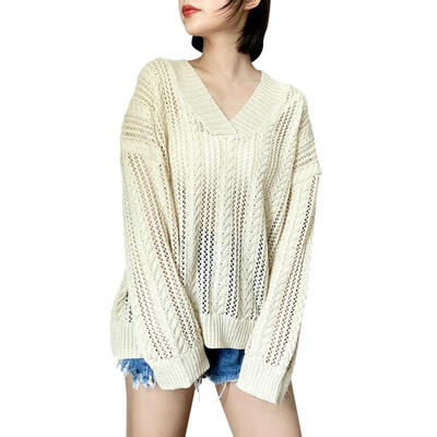 

Autumn Women Korean Loose Wear V-Neck Knitting Sweater Pullover Tops