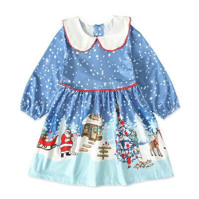 

2020 Autumn Autumn Children Girl Christmas Dress Long Flare Sleeve Baby Santa Claus Print Pattern Sundress Clothes