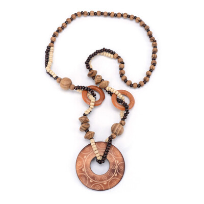 

Magic Sun lines Hand Carved Exotic Hollow Round Woody Beaded Pendant Necklace Fashion Jewelry for Women Birthday Gift