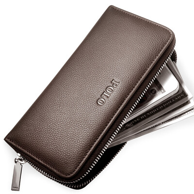 

POLO mens handbags first layer cowhide wallet large capacity business casual clutch bag mens hand clutch bag ZY030P501J coffee color