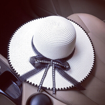 

Korean summer big-edge letter-folding bowknot straw hat sun-proof beach hat casual sun-shading cap casual sunbonnet