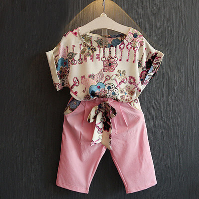 

1-6Y Baby Kids Girl Short Sleeve Shirt Floral PrintShort Clothes 2PCS Outfits Set