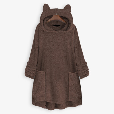 

Tailored Women Fleece Cat Ear Plus Size Long Sleeve Hoodie Pocket Top Sweater Blouse