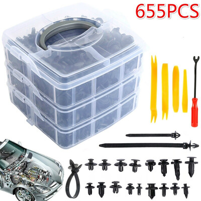 

655625620415100Pcs Car Push Retainer Clips & Plastic Fasteners Kit 17 Sizes Auto Push Pin Rivets Set