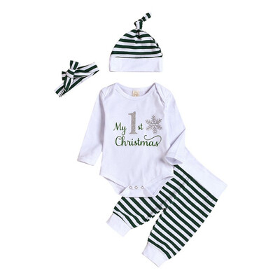 

Autumn Baby Clothes Boy Girl Clothes Set Christmas Costumes Long Sleeve Letters Romper Stipend Trousers Hat Headband Outfits Set