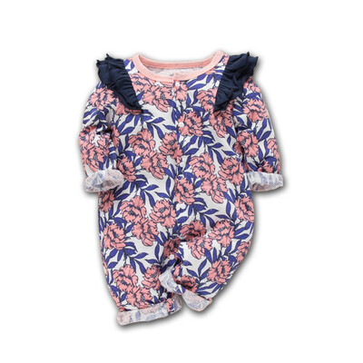 

Children Toddler Baby Cotton Long Sleeves Wings Decoration Round Collar Floral Pattern Climbing Suit Romper