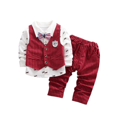 

Autumn Baby Boy Long Sleeve Gentleman Soft Cotton T-Shirt TopsStripe VestLong Pants Trousers Toddler Outfits