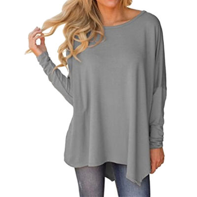 

Autumn Women Solid Color Loose Long Batwing Sleeve Casual Tops Plus Size