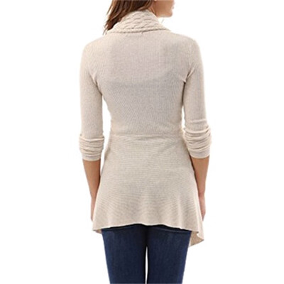 

Women Casual Buckle Decoration V-neck Long Sleeve Fur Collar Twist Cardigan Sweater