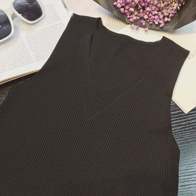 

2019 Summer New Womens Elegant Fashionable Design V Neck Shirts Sleeveless Solid Knitted Loose Tank Top Fitting Tee Tops