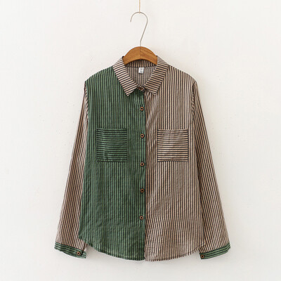 

Tailored Women Striped Long Sleeve Button Turn-down Collar Shirt With Pocket