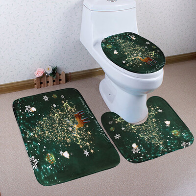 

〖Follure〗3PCS Christmas Bathroom Non-Slip Pedestal Rug Lid Toilet Cover Bath Mat Set