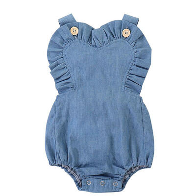 

Baby Romper Cotton Heart-shaped Ruffled Denim Romper Solid Sleeveless O-Neck Baby Grils Boys Clothing