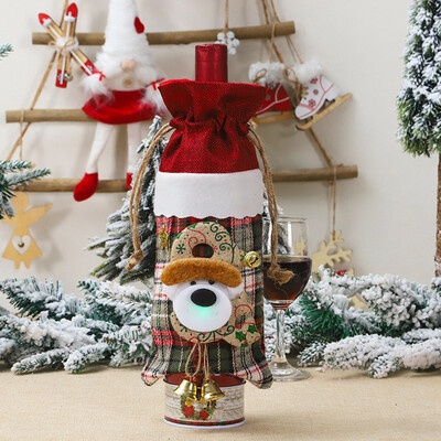 

Gobestart Merry Christmas Santa Wine Bottle Bag Cover Lighted Festival Party Table Decor