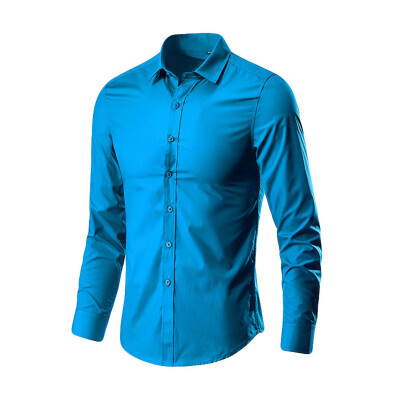 

Tailored Mens Fashion Business Leisure Lapel Pure Color Long-sleeved Shirt Top Blouse