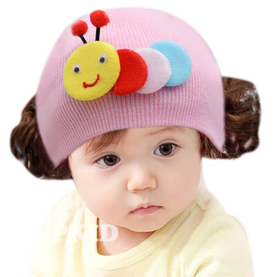 

Baby Girls Hat with Wig Winter Toddler Infant Knitted Baby Girl Hat Cute Fake Hair Cap Kids Hats Cute Cartoon Wig Warm Caps