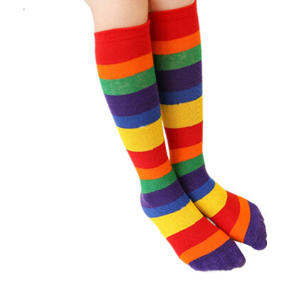 

Autumn Rainbow Candy Color Striped Childrens Tube Socks Baby Girls Knee Socks 2-10T