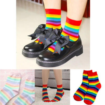 

New Womens Ankle Quarter Socks Multi-Colors Rainbow Cotton Casual 123 Pairs