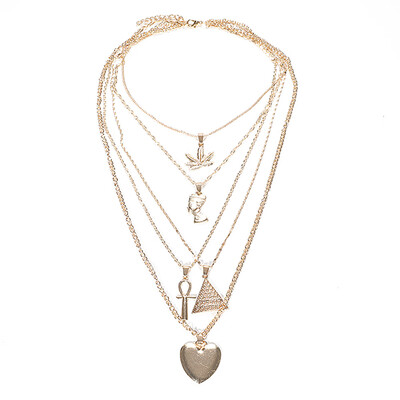 

Lady Personality Peach Heart Cross Triangle Leaf Portrait Pendant Necklaces Chic