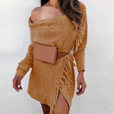 

Women Off Shoulder Knitted Sweater Jumper Dress Ladies Winter Long Pullover Tops