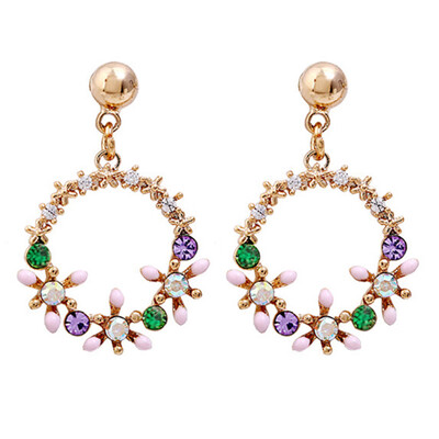 

Elegant Korean Rhinestone Flower Big Round Circle Drop Earrings Charm Pearl Wedding Party Jewelry Pendientes For Women
