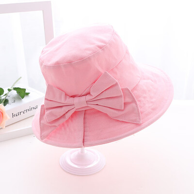 

2019 new summer Korean bow Ruffle hat brim womens hat folding cotton linen hat sun basin hat