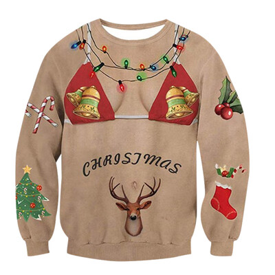 

Winter Hoodies Women Funny Creative Christmas Digital 3D Printed Couple Sweaters Round Neck Pullover Long Sleeve Loose Tops