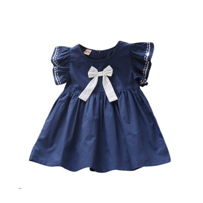 

Summer Casual Fashion Baby Dress White Blue Short Sleeve Bow-knot Princess Sweet Dress Baby Party Kids Clothing