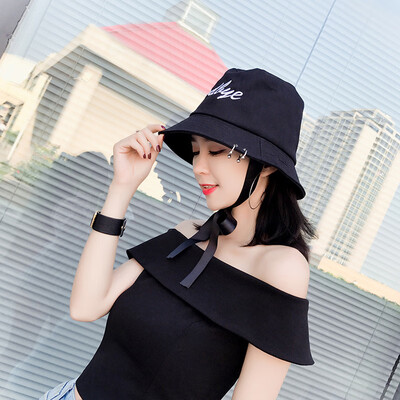 

Korean Hat Goodbye Letter Fisherman Hat Lady Leisure Windbreak Belt Corner Pot Cap Outdoor Leisure Sunscreen
