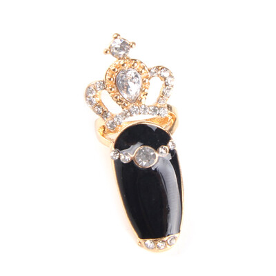 

1 Pc New Enamel Fingertip Rings Set Crown Rhinestone Above Knuckle Finger Nail Art Ring