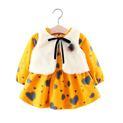 

Girls Plus Velvet DressVest 2pcs Suit Baby Girls Princess DressVest Set Autumn New Long-sleeved Dress Birthday Party 0-48M