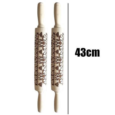 

Toponeto 2pcsChristmas Rolling Pin Engraved Carved Wood Embossed Rolling Pin Kitchen Tool