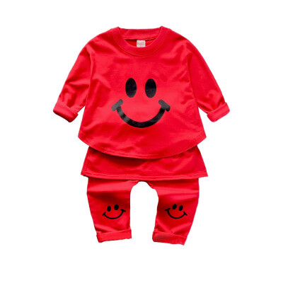 

fashion Baby girls Clothes Warm Smile Print T-shirt Blouse Trousers Pants Autumn kid Baby Girls Set