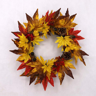 

〖Follure〗Pine Fruit Maple Leaf Fall Door Wreath Door Wall Ornament Thanksgiving Day