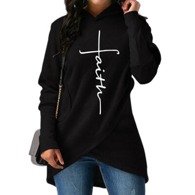 

Autumn Hoodies Sweatshirts Women Long Sleeve Faith Print Warm Hooded Pullover Tops Plus Size Casual Female Sweatshirt