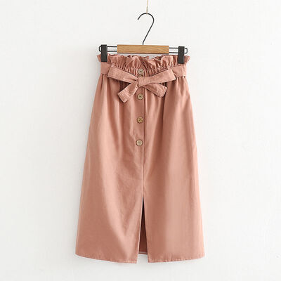 

Summer Autumn Skirts Womens Midi Knee Length Korean Elegant Button High Waist Skirt Female Pleated School Skirt