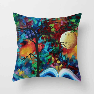 

18 X 18 Inch Creative Magic Three-Dimensional Colorful Tree Cushion Hug Pillowcase Linen Waist Cushion Cover