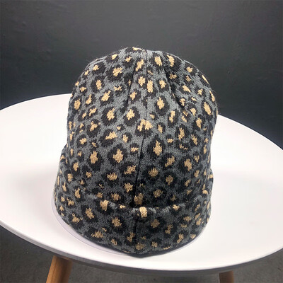 

Peppa Han version of the hat ladies autumn&winter new leopard print knitted wool hat British Japanese retro warm hat