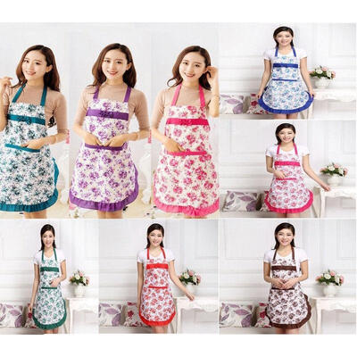 

Fashion Women&39s bib kitchen cooking floral print bow knot apron with pockets