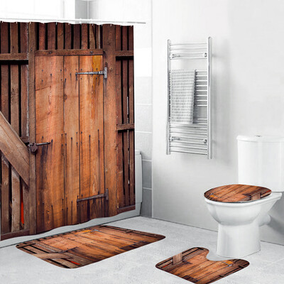 

〖Follure〗4PCS Non Slip Toilet Polyester Cover Mat Set Bathroom Shower Curtain