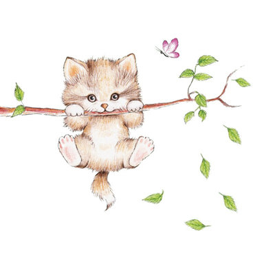 

Cute Cat Butterfly Tree Branch Wall Stickers for Kids Rooms Home Decoration Cartoon Animal Wall Decals DIY Posters PVC Mural Art