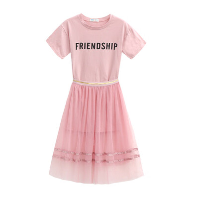 

Summer Baby Girl Short Sleeve Letter Print Cotton T-shirt BlouseMesh Skirts Casual Outfits Set