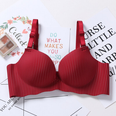 

Sexy Seamless Women Bras Rimless Gathered Adjustable Wireless Bras Striped Print Push Up Women Underwear Padded Bra