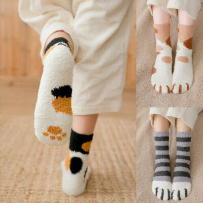 

Winter Cat Claws Cute Thick Warm Sleep Floor Socks Plush Coral Free shipping USA