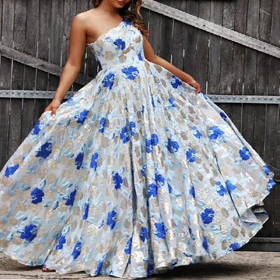 

Asymmetric Floral Printed Bustier Expansion Full-length Evening Dress
