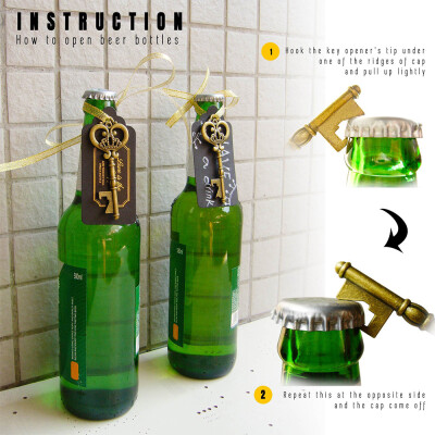 

Heavy-Duty Metal Skeleton Key Bottle Opener Wedding Favor with Tag Gold Ribbon&StickersAntique Gold