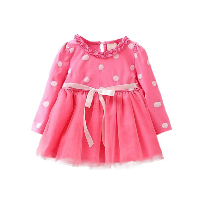

WEIXINBUY 2019 Spring Autumn Casual Fashion Baby Girl Long Sleeve Wave Point Bubble Mesh Princess Dress