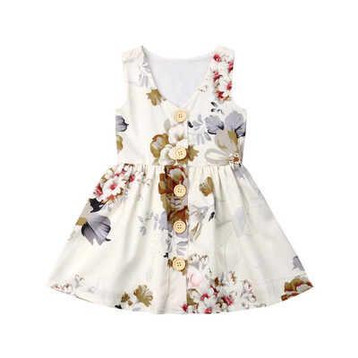 

1PC Summer Toddler Girls Sleeveless Vest Floral Print Tops Button Blouse Dress Cotton Casual Children Outfits