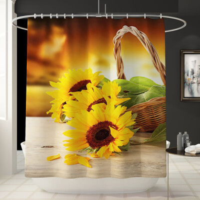 

〖Follure〗Sunflower Shower Curtain Floor Mat Four-piece Bathroom Mat Set